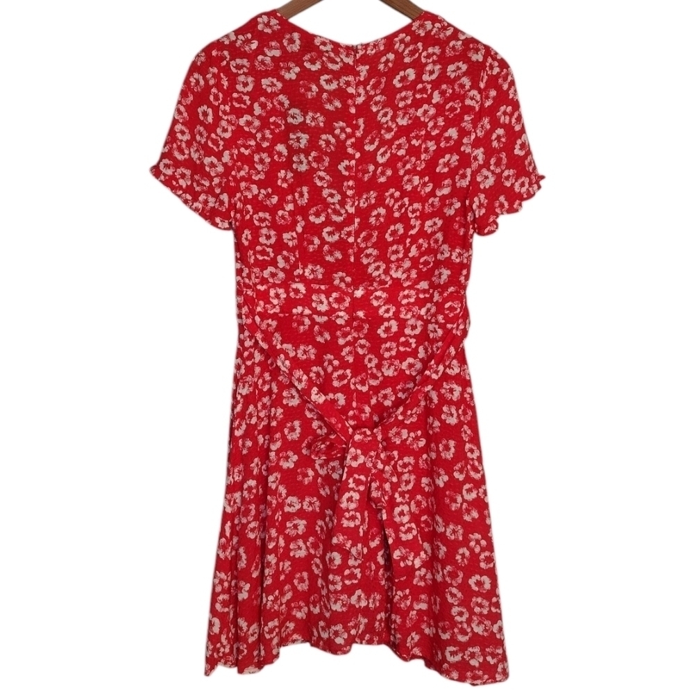 NWT Lulus Garden Explorer Red Floral Print Textured Deep V Neck Midi Dress Sz S - Picture 2 of 16